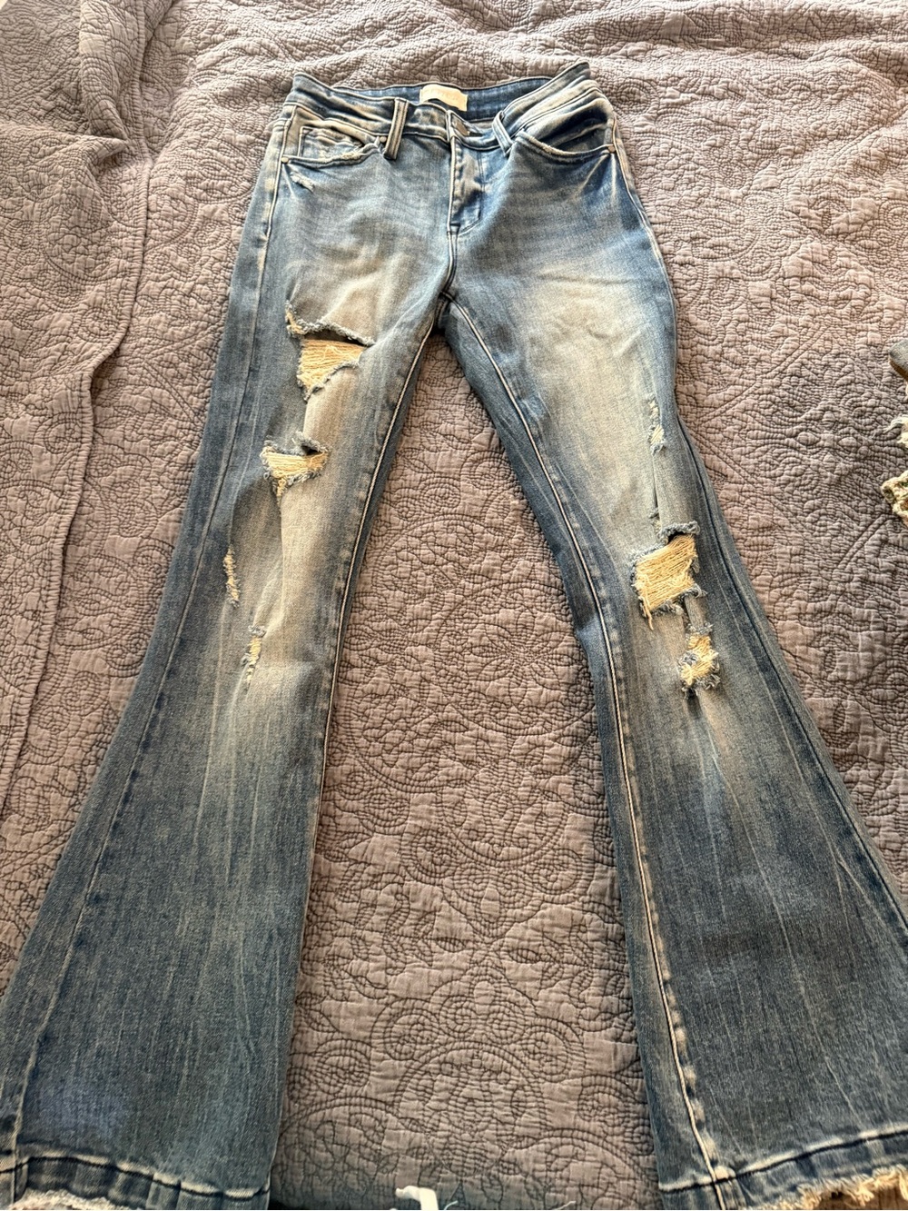 Distressed Women's Flared Jeans - Light Blue
